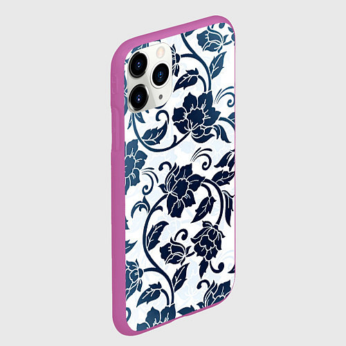 Чехол iPhone 11 Pro матовый Гжелевые цветы / 3D-Фиолетовый – фото 2