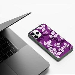 Чехол iPhone 11 Pro матовый Фиолетовый вьюнок, цвет: 3D-темно-зеленый — фото 2