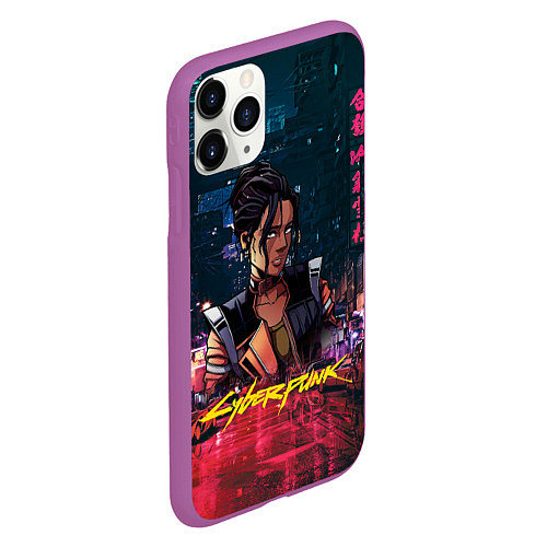 Чехол iPhone 11 Pro матовый Панам Cyberpunk2077 / 3D-Фиолетовый – фото 2