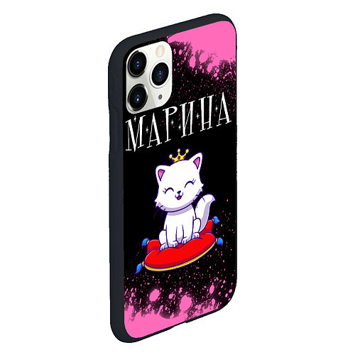 Чехол iPhone 11 Pro матовый Марина - КОШКА - Брызги / 3D-Черный – фото 2