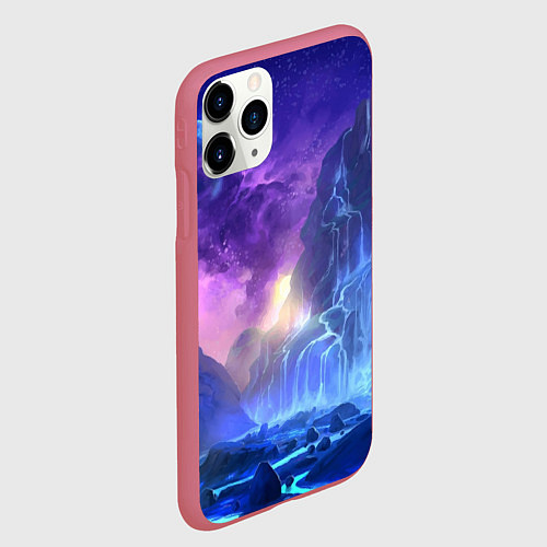 Чехол iPhone 11 Pro матовый Фантастический пейзаж Водопад Неон / 3D-Малиновый – фото 2