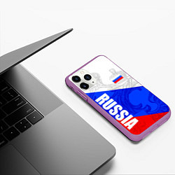 Чехол iPhone 11 Pro матовый RUSSIA - SPORTWEAR - ТРИКОЛОР, цвет: 3D-фиолетовый — фото 2