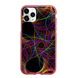 Чехол iPhone 11 Pro матовый Deep black space and wormholes, цвет: 3D-красный