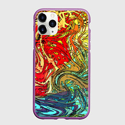 Чехол iPhone 11 Pro матовый Хаотичные линии Abstract pattern, цвет: 3D-фиолетовый