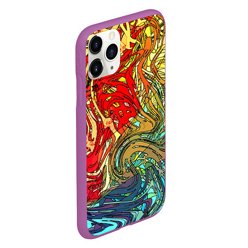 Чехол iPhone 11 Pro матовый Хаотичные линии Abstract pattern / 3D-Фиолетовый – фото 2