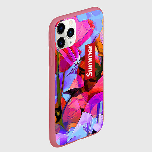 Чехол iPhone 11 Pro матовый Красочный летний цветочный паттерн Summer color pa / 3D-Малиновый – фото 2