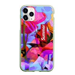 Чехол iPhone 11 Pro матовый Красочный летний цветочный паттерн Summer color pa, цвет: 3D-салатовый