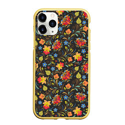 Чехол iPhone 11 Pro матовый Хохломские цветочки, цвет: 3D-желтый