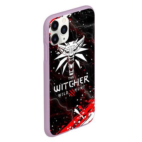 Чехол iPhone 11 Pro матовый THE WITCHER ВОЛК БРЫЗГИ КРАСОК МОЛНИИ / 3D-Сиреневый – фото 2