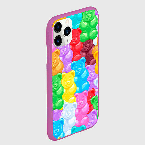 Чехол iPhone 11 Pro матовый Мармеладные мишки разноцветные / 3D-Фиолетовый – фото 2