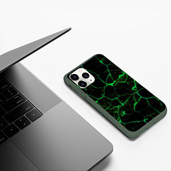 Чехол iPhone 11 Pro матовый Абстракция - Черно-зеленый фон - дым, цвет: 3D-темно-зеленый — фото 2