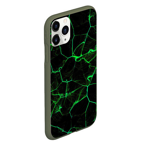 Чехол iPhone 11 Pro матовый Абстракция - Черно-зеленый фон - дым / 3D-Темно-зеленый – фото 2