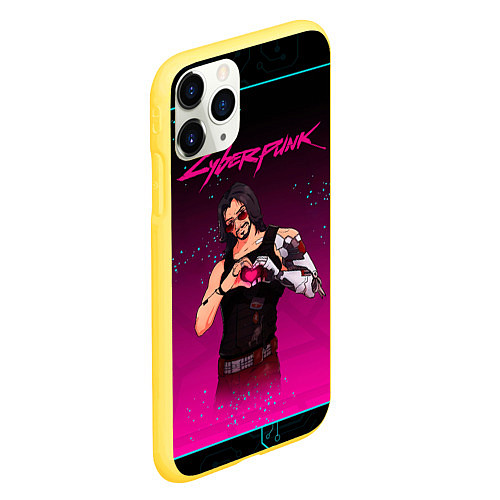 Чехол iPhone 11 Pro матовый Романтичный Johnny Cyberpunk2077 / 3D-Желтый – фото 2