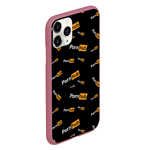 Чехол iPhone 11 Pro матовый PORN HUB НАДПИСИ ПАТТЕРН / 3D-Малиновый – фото 2