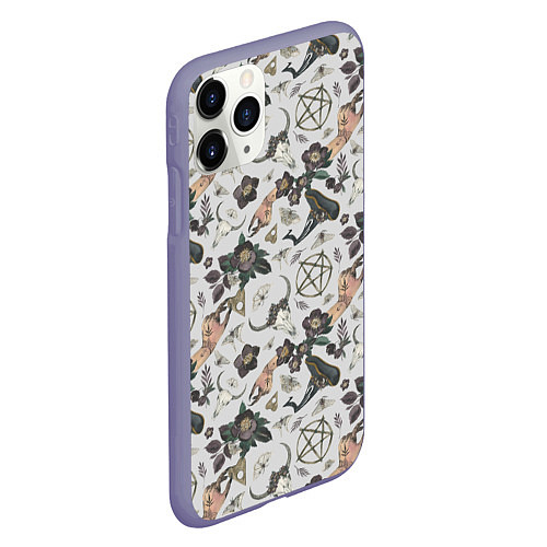 Чехол iPhone 11 Pro матовый Пентаграмма, бабочка, череп, ведьма, темные цветы / 3D-Серый – фото 2