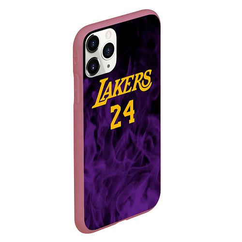 Чехол iPhone 11 Pro матовый Lakers 24 фиолетовое пламя / 3D-Малиновый – фото 2