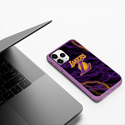 Чехол iPhone 11 Pro матовый Лейкерс Lakers яркие молнии, цвет: 3D-фиолетовый — фото 2