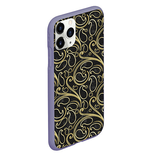 Чехол iPhone 11 Pro матовый Золотистые узоры / 3D-Серый – фото 2