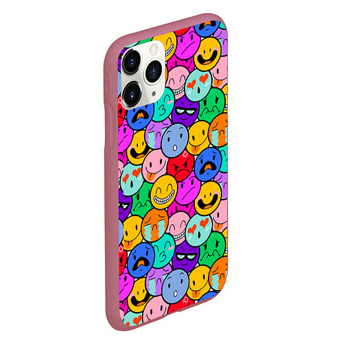 Чехол iPhone 11 Pro матовый Sticker bombing смайлы маленькие / 3D-Малиновый – фото 2