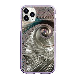Чехол iPhone 11 Pro матовый Fractal pattern Spiral Серебристый фрактал спираль