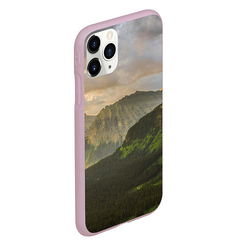 Чехол iPhone 11 Pro матовый Горы, лес, небо / 3D-Розовый – фото 2