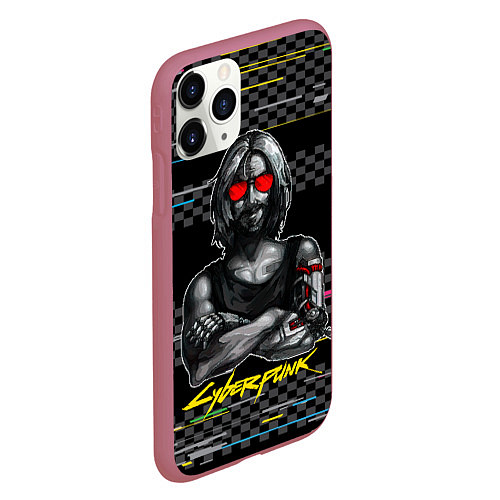 Чехол iPhone 11 Pro матовый Johnny Джонни Cyberpunk2077 / 3D-Малиновый – фото 2