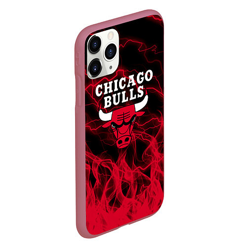 Чехол iPhone 11 Pro матовый CHICAGO BULLS ЧИКАГО БУЛЛС МОЛНИИ / 3D-Малиновый – фото 2