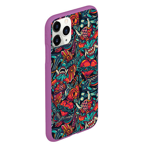 Чехол iPhone 11 Pro матовый Japanese mask l Oni / 3D-Фиолетовый – фото 2