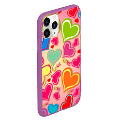 Чехол iPhone 11 Pro матовый ЛЮБОВНЫЕ СЕРДЕЧКИ LOVE HEARTS, цвет: 3D-фиолетовый — фото 2