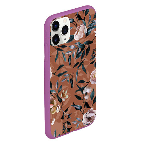Чехол iPhone 11 Pro матовый Цветы Сад Кирпичного Цвета / 3D-Фиолетовый – фото 2