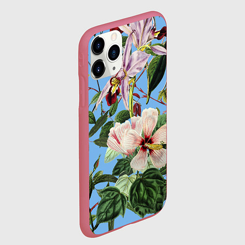 Чехол iPhone 11 Pro матовый Цветы Сине-Цветочный Букет / 3D-Малиновый – фото 2