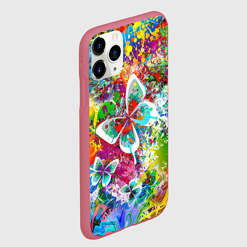 Чехол iPhone 11 Pro матовый Яркое безумие Бабочки, кляксы, граффити / 3D-Малиновый – фото 2