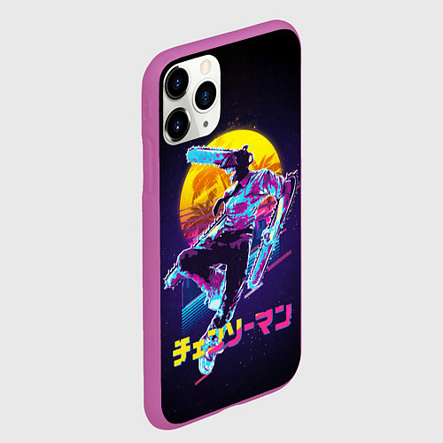 Чехол iPhone 11 Pro матовый CHAINSAW MAN on the background of the moon / 3D-Фиолетовый – фото 2