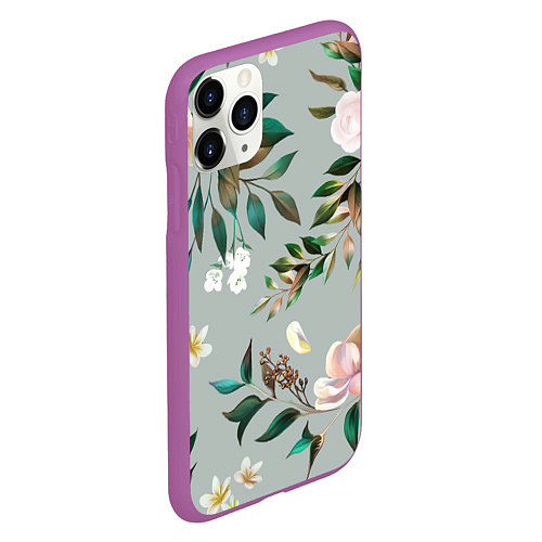 Чехол iPhone 11 Pro матовый Цветы Цветочный Букет / 3D-Фиолетовый – фото 2