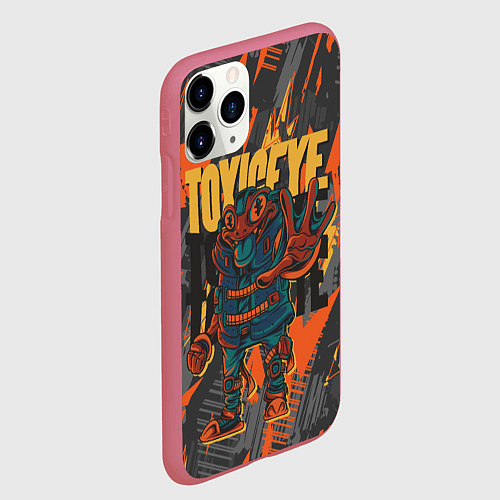 Чехол iPhone 11 Pro матовый Токсичная крейзи лягушка / 3D-Малиновый – фото 2