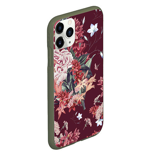 Чехол iPhone 11 Pro матовый Цветы Прекрасный Букет / 3D-Темно-зеленый – фото 2