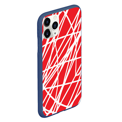 Чехол iPhone 11 Pro матовый Белые линии на красном фоне Абстракция / 3D-Тёмно-синий – фото 2