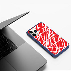 Чехол iPhone 11 Pro матовый Белые линии на красном фоне Абстракция, цвет: 3D-тёмно-синий — фото 2