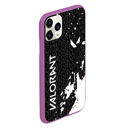Чехол iPhone 11 Pro матовый Valorant - Паттерн надписи / 3D-Фиолетовый – фото 2