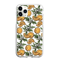 Чехол iPhone 11 Pro матовый Узор из тропических апельсинов, цвет: 3D-белый