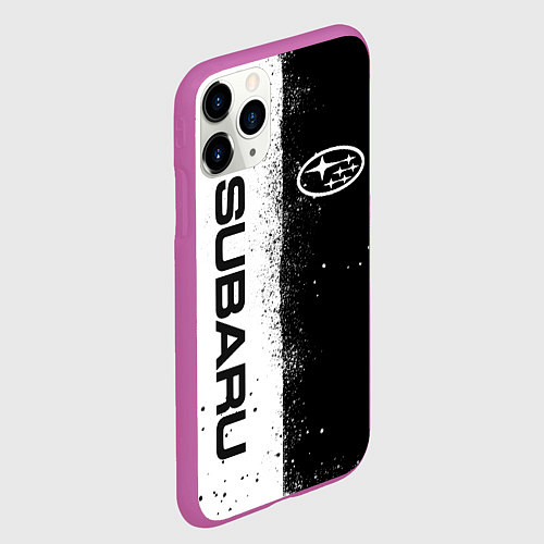 Чехол iPhone 11 Pro матовый СУБАРУ - SUBARU ЧЕРНО БЕЛЫЕ БРЫЗГИ КРАСКА / 3D-Фиолетовый – фото 2