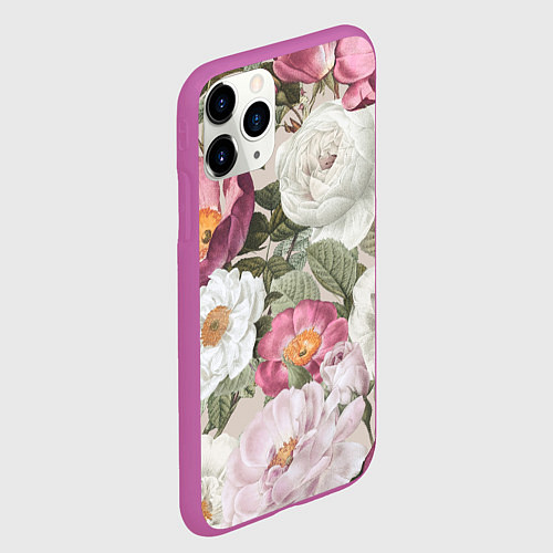 Чехол iPhone 11 Pro матовый Цветы Розовый Сад Пион и Роз / 3D-Фиолетовый – фото 2