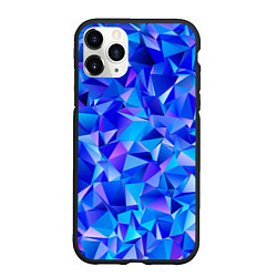 Чехол iPhone 11 Pro матовый СИНЕ-ГОЛУБЫЕ полигональные кристаллы, цвет: 3D-черный
