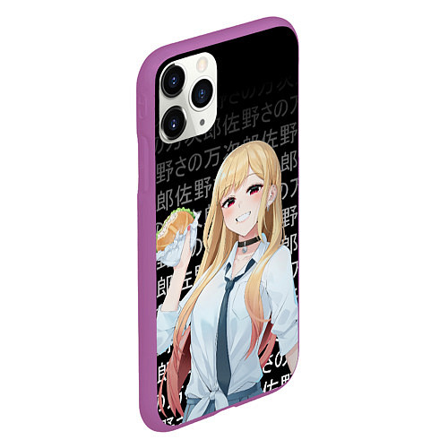 Чехол iPhone 11 Pro матовый МАРИН КИТАГАВА С БУРГЕРОМ ИЕРОГЛИФЫ / 3D-Фиолетовый – фото 2