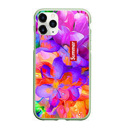 Чехол iPhone 11 Pro матовый Красочный цветочный паттерн Лето Colorful Floral P, цвет: 3D-салатовый