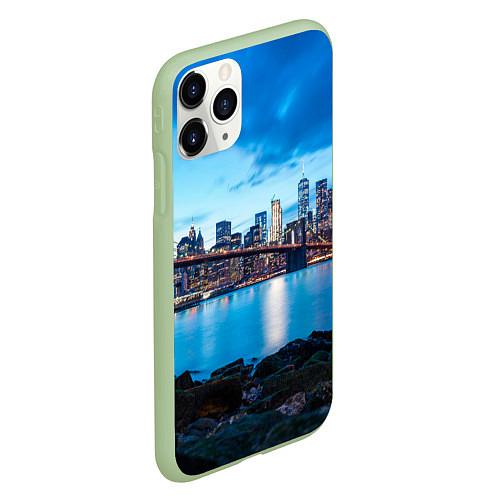 Чехол iPhone 11 Pro матовый Закат в мегаполисе / 3D-Салатовый – фото 2