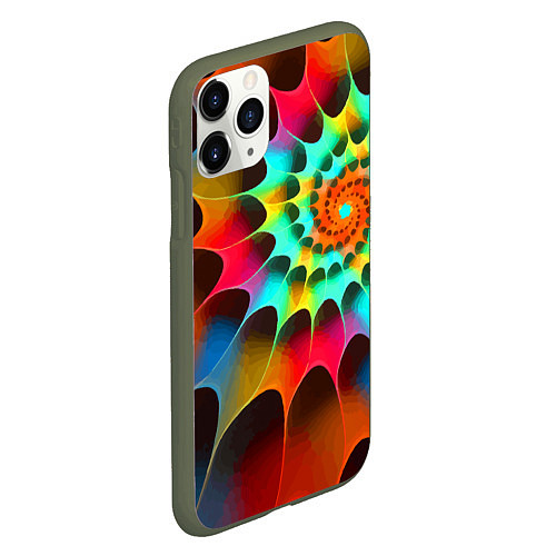 Чехол iPhone 11 Pro матовый Красочная неоновая спираль Colorful neon spiral / 3D-Темно-зеленый – фото 2