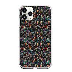 Чехол iPhone 11 Pro матовый Разноцветная абстракция Black, цвет: 3D-белый