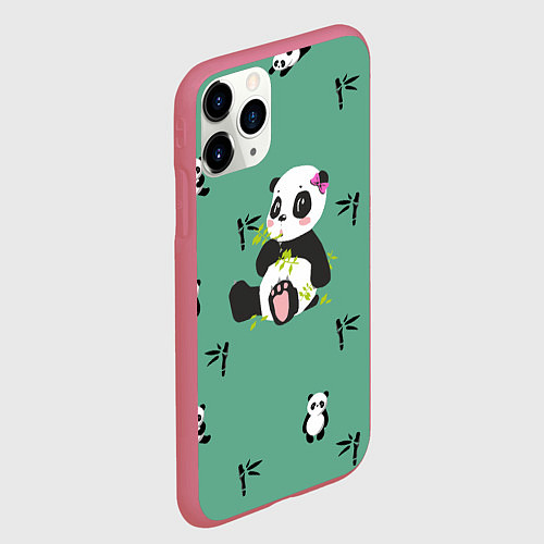 Чехол iPhone 11 Pro матовый Пандовая семья - Малышка / 3D-Малиновый – фото 2