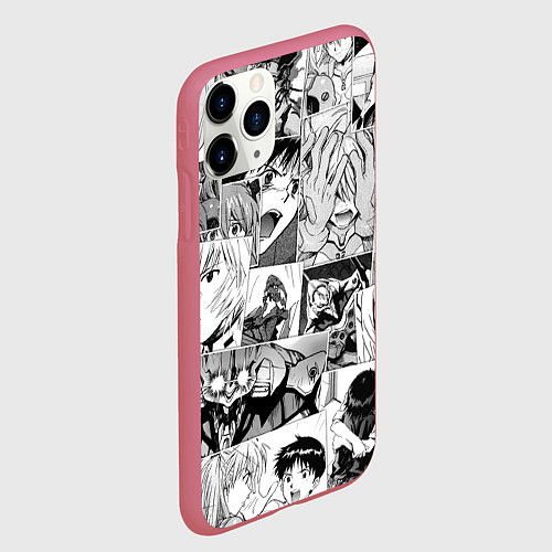 Чехол iPhone 11 Pro матовый Евангелион паттерн / 3D-Малиновый – фото 2